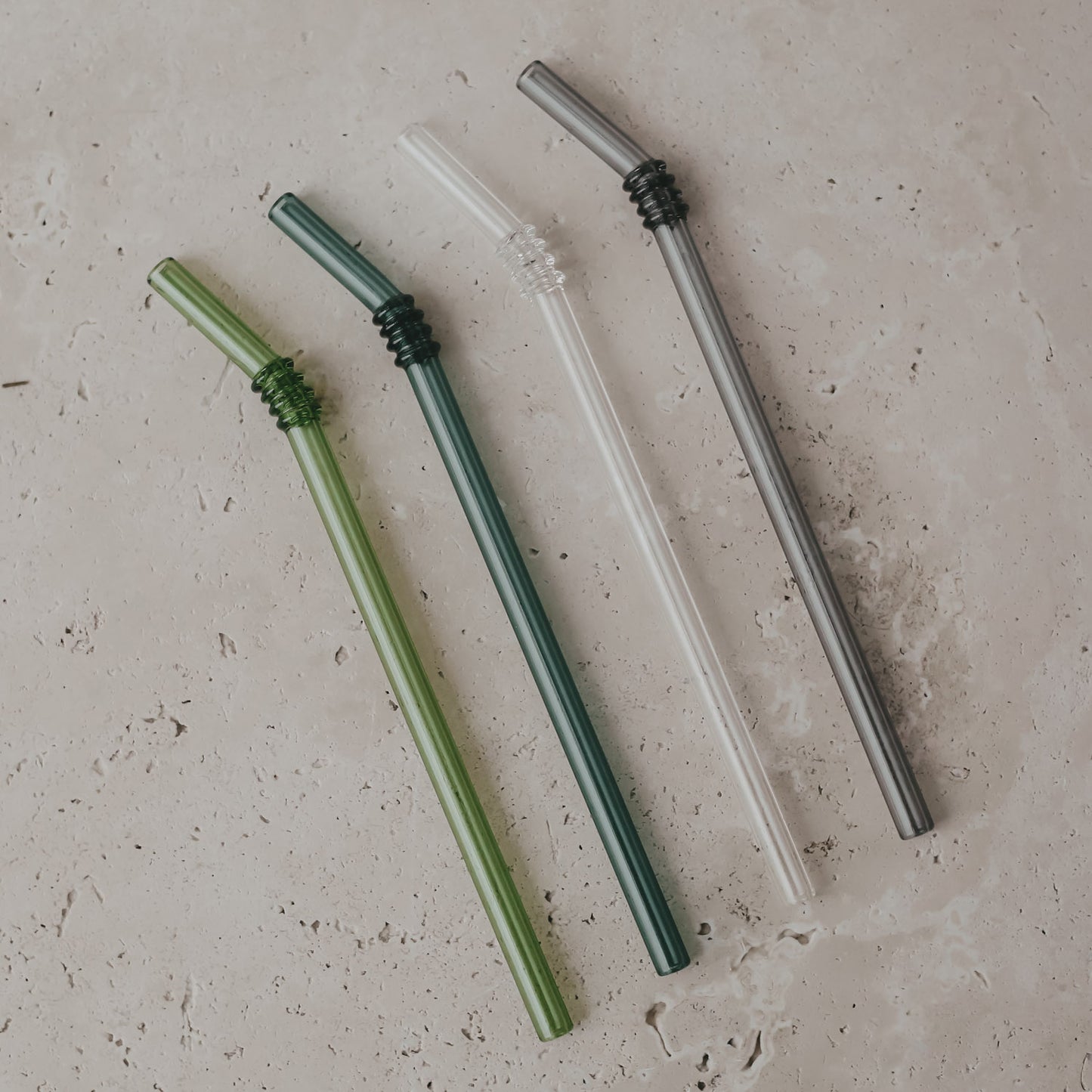 Zgięte słomki szklane 20 cm zielone, zestaw 4 sztuki