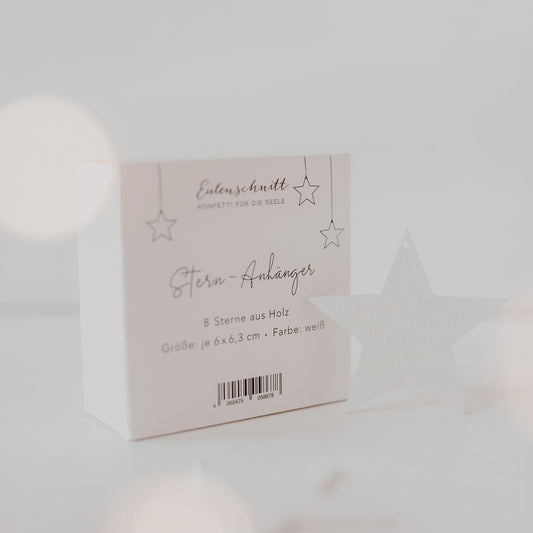 Holzanhänger Stern weiß im 8er Set