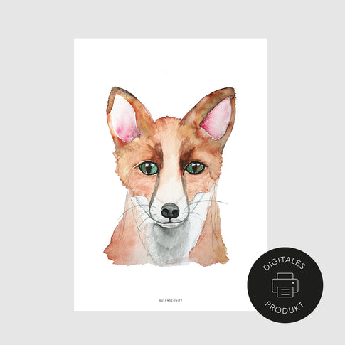 Neutrale Ansicht vom Fuchs Poster im Aquarell Stil, gekennzeichnet als digitales Produkt von Eulenschnitt.