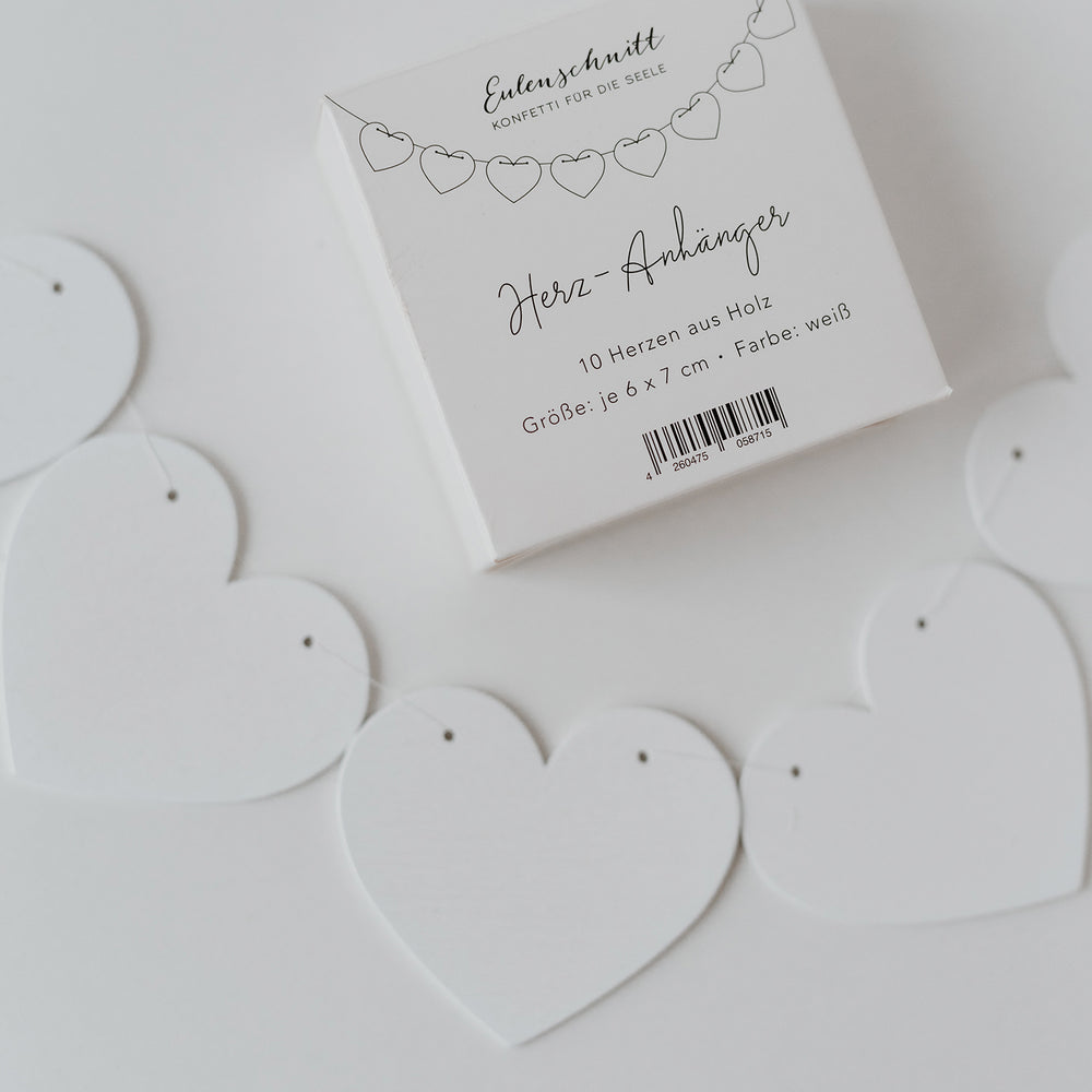 Holzanhänger Herz weiß im 10er Set