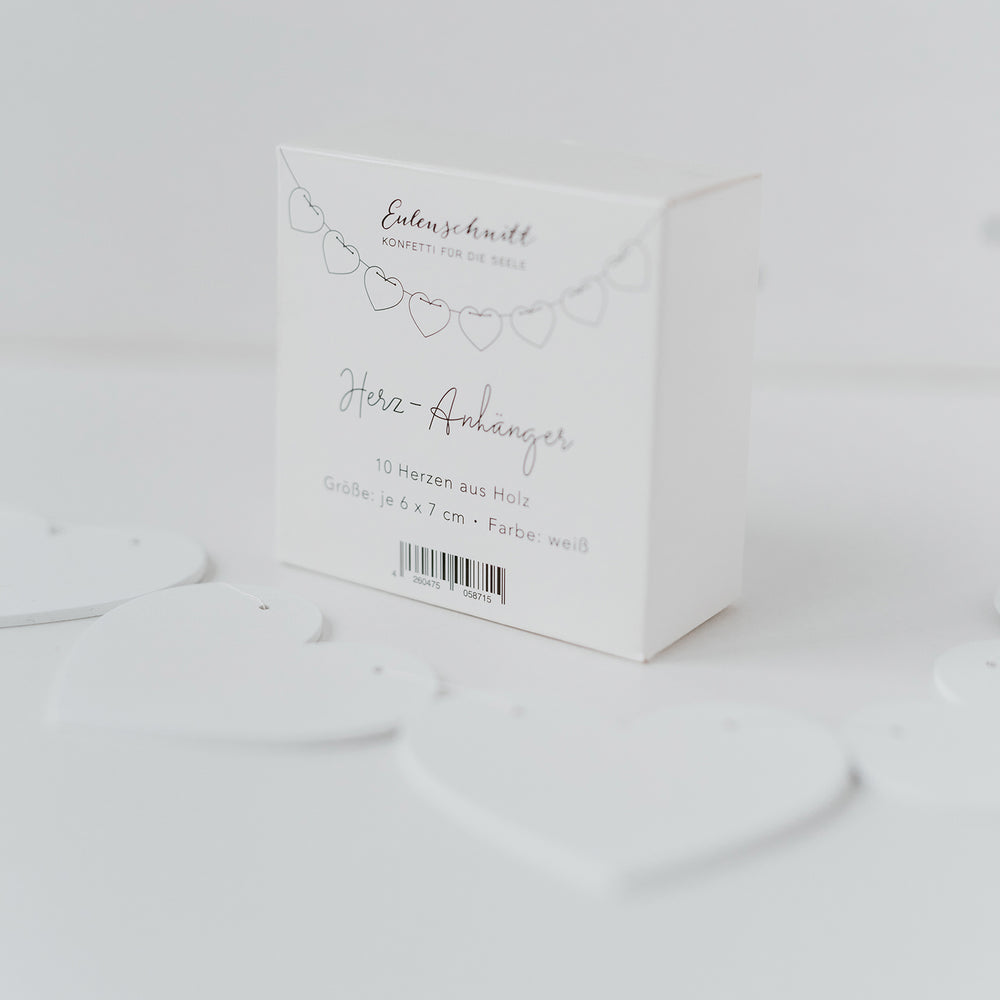 Holzanhänger Herz weiß im 10er Set