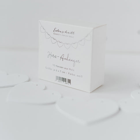 Holzanhänger Herz weiß im 10er Set