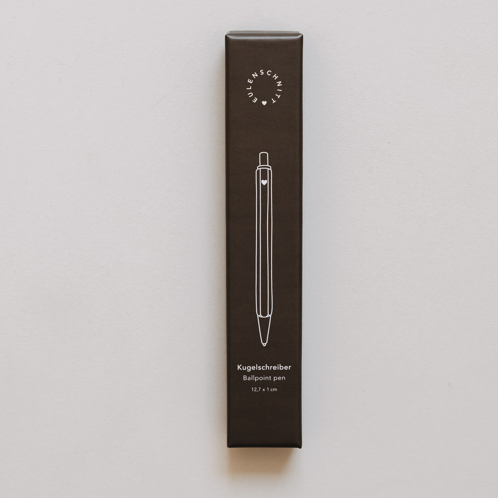Verpackung Kugelschreiber braun mit Illustration und Eulenschnitt Logo