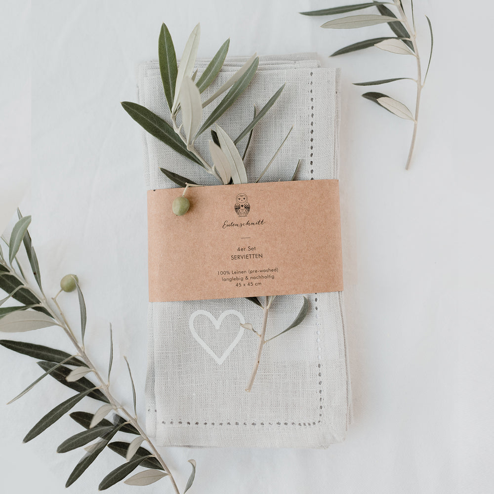 Leinen Servietten Herz im 4er Set